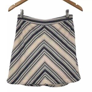 Hollister Women's Mini Skirt Size 0 Chevron Striped Textured Cotton Beige & Blue
